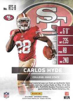 2014 Panini Contenders - Rookie Ticket Swatches #RTS-8 Carlos Hyde Back