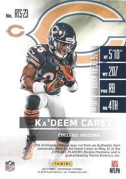 2014 Panini Contenders - Rookie Ticket Swatches #RTS-23 Ka'Deem Carey Back