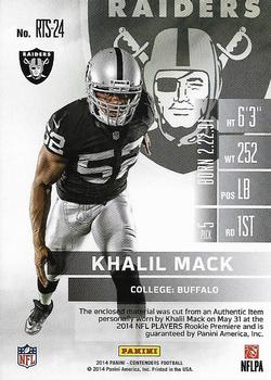 2014 Panini Contenders - Rookie Ticket Swatches #RTS-24 Khalil Mack Back