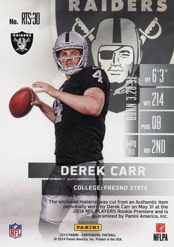 2014 Panini Contenders - Rookie Ticket Swatches #RTS-30 Derek Carr Back