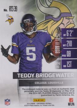 2014 Panini Contenders - Rookie Ticket Swatches #RTS-39 Teddy Bridgewater Back