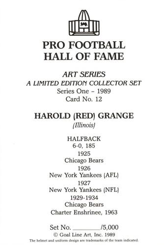 1989 Goal Line Hall of Fame Art Collection  #12 Red Grange Back