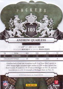 2010 Panini Crown Royale #103 Andrew Quarless Back