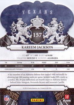 2010 Panini Crown Royale #157 Kareem Jackson Back