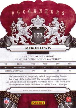 2010 Panini Crown Royale #173 Myron Lewis Back