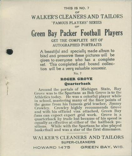 1932 Walker's Cleaners Green Bay Packers #7 Roger Grove Back