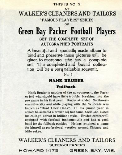 1932 Walker's Cleaners Green Bay Packers #5 Hank Bruder Back