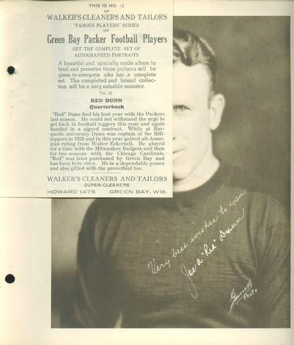 1932 Walker's Cleaners Green Bay Packers #12 Red Dunn Front