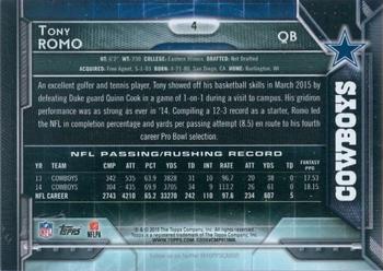2015 Topps #4 Tony Romo Back