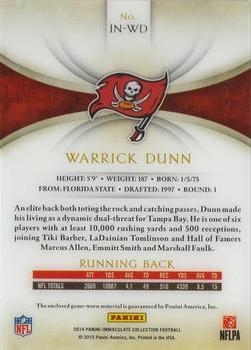 2014 Panini Immaculate Collection - Immaculate Numbers Memorabilia #IN-WD Warrick Dunn Back