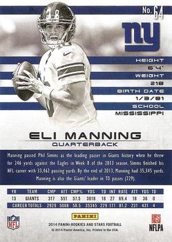 2014 Panini Rookies & Stars Longevity #64 Eli Manning Back