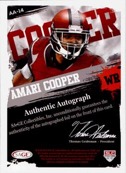 2015 SAGE HIT - Artistry Autographs #AA-14 Amari Cooper Back