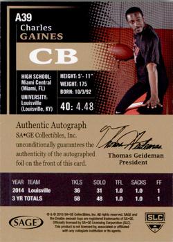 2015 SAGE HIT - Autographs Red #A39 Charles Gaines Back