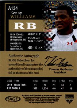 2015 SAGE HIT - Autographs Gold #A134 Kenny Williams Back