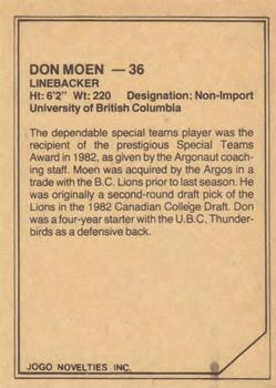 1983 JOGO CFL Limited #NNO Don Moen Back