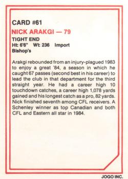 1985 JOGO #61 Nick Arakgi Back