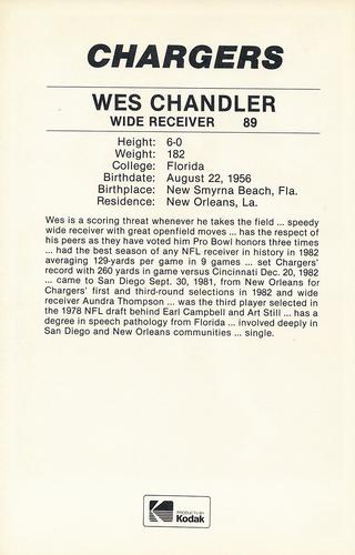 1985 Kodak San Diego Chargers #NNO Wes Chandler Back