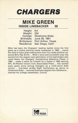 1985 Kodak San Diego Chargers #NNO Mike Green Back
