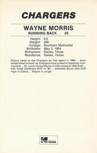 1985 Kodak San Diego Chargers #NNO Wayne Morris Back