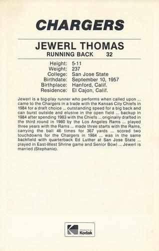 1985 Kodak San Diego Chargers #NNO Jewerl Thomas Back