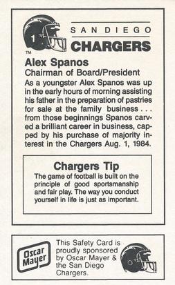 1987 San Diego Chargers Police #1 Alex Spanos Back