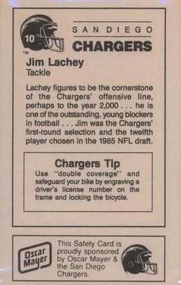 1987 San Diego Chargers Police #10 Jim Lachey Back