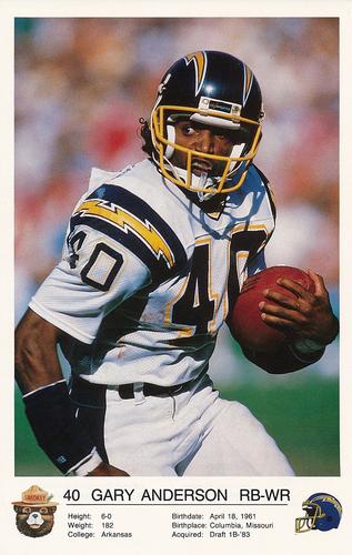 1987 San Diego Chargers Smokey #NNO Gary Anderson Front