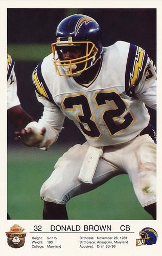 1987 San Diego Chargers Smokey #NNO Donald Brown Front
