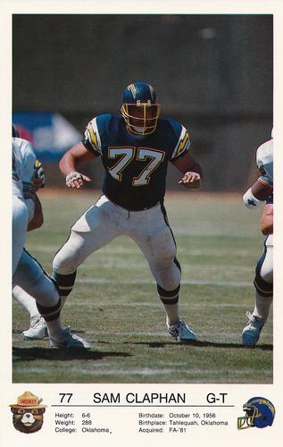 1987 San Diego Chargers Smokey #NNO Sam Claphan Front