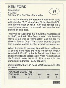 1990 Kentucky Fried Chicken Calgary Stampeders (CFL) #NNO Ken Ford Back