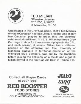 1981 Red Rooster Edmonton Eskimos #NNO Ted Milian Back