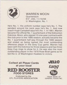 1981 Red Rooster Edmonton Eskimos #NNO Warren Moon Back