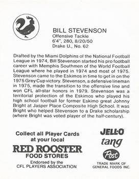 1981 Red Rooster Edmonton Eskimos #NNO Bill Stevenson Back