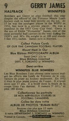1954 Blue Ribbon Tea CFL #9 Gerry James Back