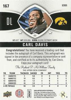 2015 Upper Deck - Star Rookies Autographs #167 Carl Davis Back