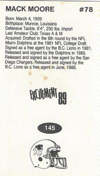1989 Vachon CFL #145 Mack Moore Back