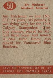 1952 Parkhurst CFL #50 Jim Mitchener Back