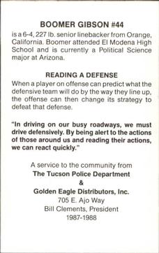 1987 Arizona Wildcats Police #NNO Boomer Gibson Back