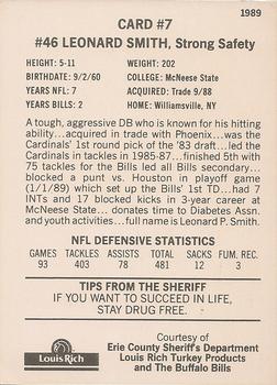 1989 Buffalo Bills Police #7 Leonard Smith Back