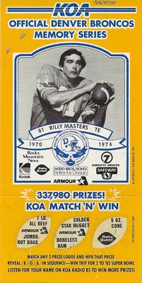 1984 KOA Denver Broncos #NNO Billy Masters Front