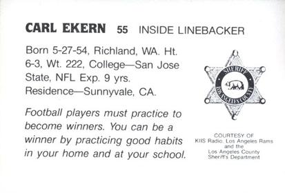 1985 Los Angeles Rams Police #NNO Carl Ekern Back