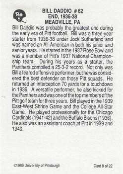1989 Pittsburgh Panthers Greats #9 Bill Daddio Back