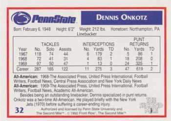 1991-92 Front Row Penn State Nittany Lions All-Americans #32 Dennis Onkotz Back