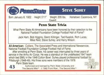 1991-92 Front Row Penn State Nittany Lions All-Americans #43 Steve Suhey Back