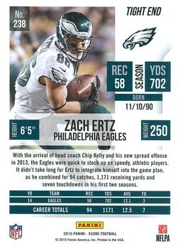 2015 Score #238 Zach Ertz Back