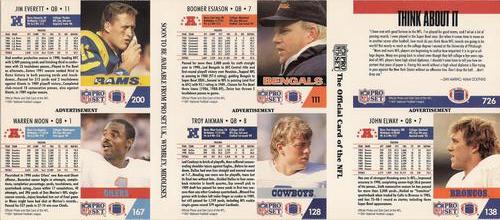 1991 Pro Set - UK Today Sheets #1 Jim Everett / Warren Moon / Boomer Esiason / Troy Aikman / Dan Marino / John Elway Back