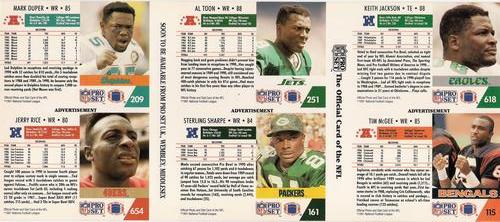 1991 Pro Set - UK Today Sheets #3 Mark Duper / Jerry Rice / Al Toon / Sterling Sharpe / Keith Jackson / Tim McGee Back