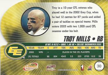 2003 Pacific Atomic CFL #30 Troy Mills Back