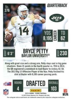 2015 Score - Scorecard #376 Bryce Petty Back