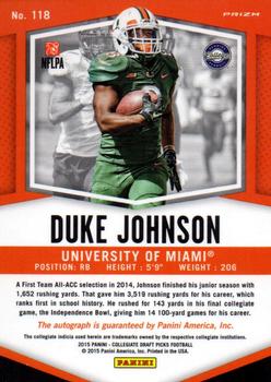 2015 Panini Prizm Collegiate Draft Picks - Autographs Prizms #118 Duke Johnson Back